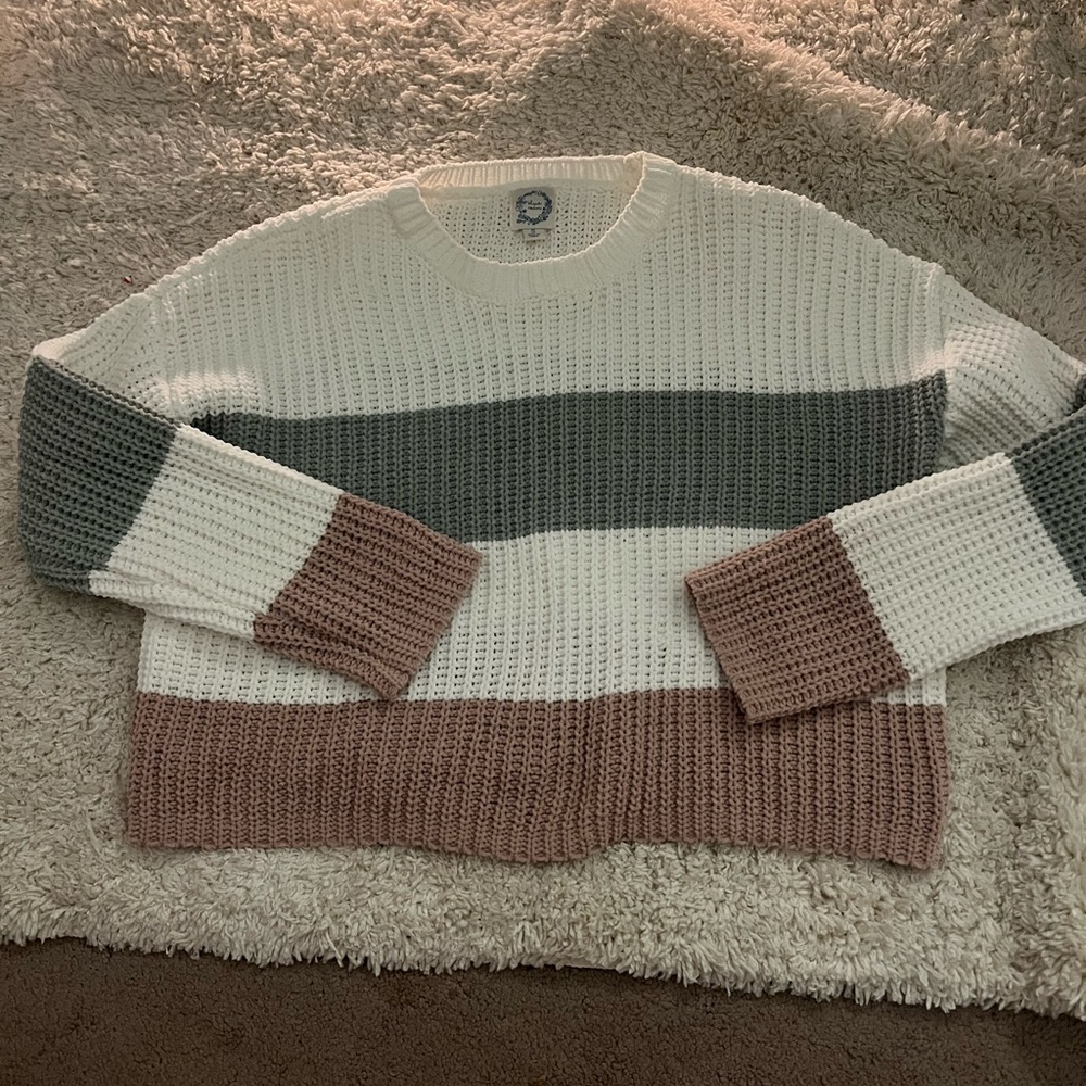 Blue Rain Colorblock Sweater - Cream, Gray, and Tan